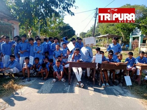 Students Blocked Road protesting Teachers’ Crisis, Teachers’ Transfer : Tripura schools suffer due to Teachers’ Crisis amid 6,000 Vacant Posts Students Blocked Road protesting Teachers’ Crisis, Teachers’ Transfer : Tripura schools suffer due to Teachers’ Crisis amid 6,000 Vacant Posts